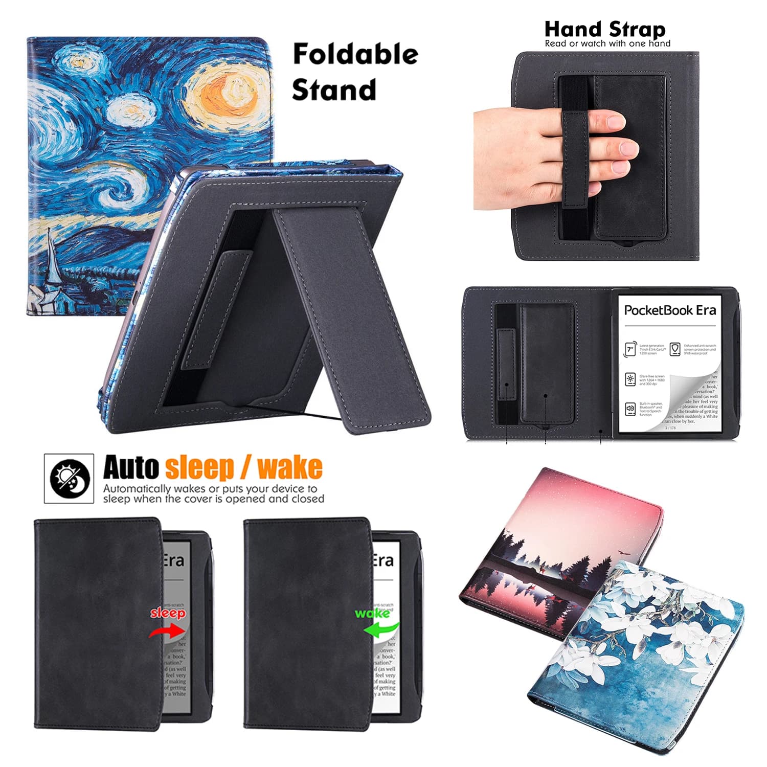 Per Pocketbook Era Case PB700 Flip Stand Cover 7 pollici con cinturino a mano Auto Wake Sleep e-book Cover in pelle PU 7 ''2022 Funda