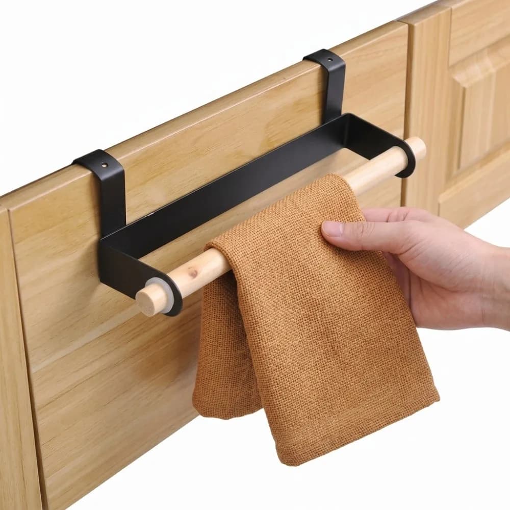 Portasciugamani in Ferro e Legno Nero, Salvaspazio, Antiruggine, per Bagno, Cucina, Lavanderia, Camera da Letto