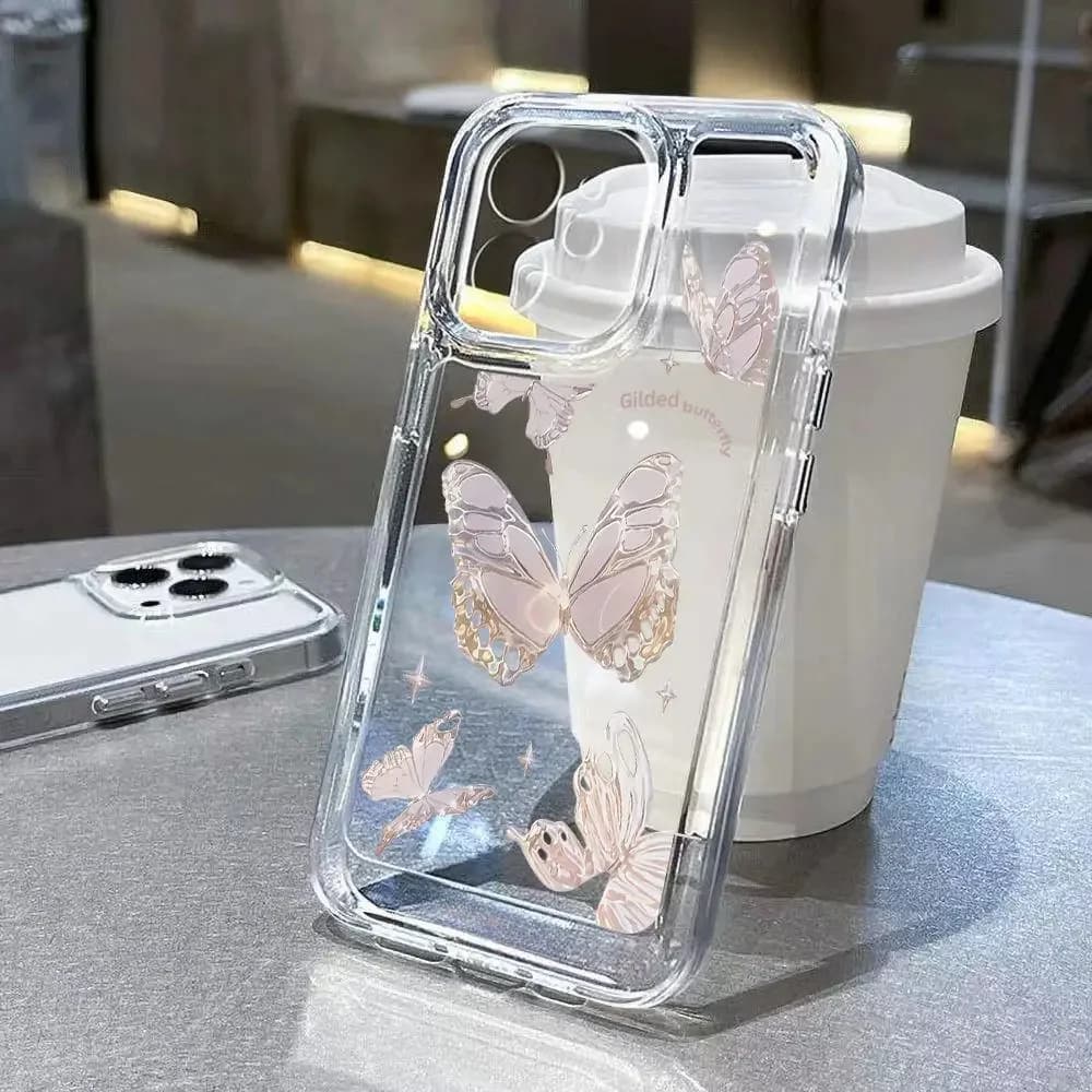 Simple Space Transparent Anti-fall Phone Case For iPhone 15 11 14 13 12 Pro Max Plus Silicone Protect Flower Butterfly Cover