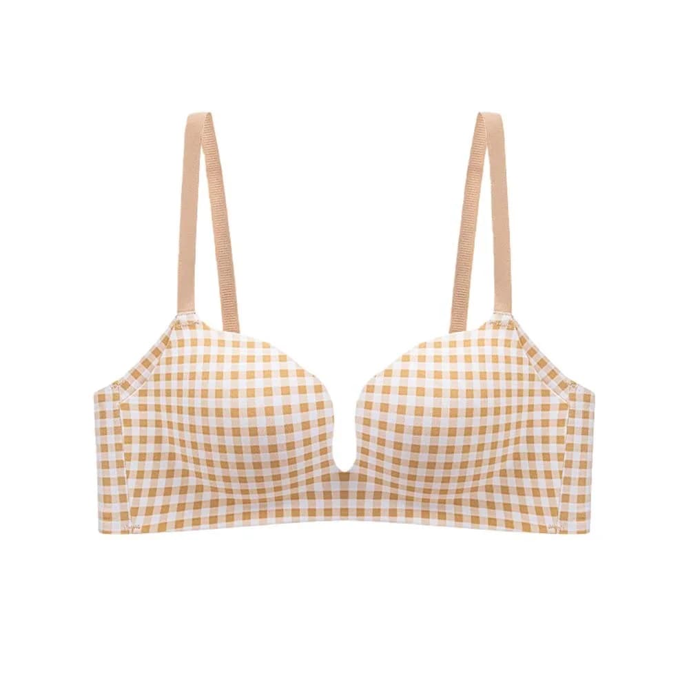 Reggiseno Senza Cuciture a Quadri con Bordo a O Profondo, Antiurto, Push-Up, Anti-Cedimento, Effetto Rassodante per Donna