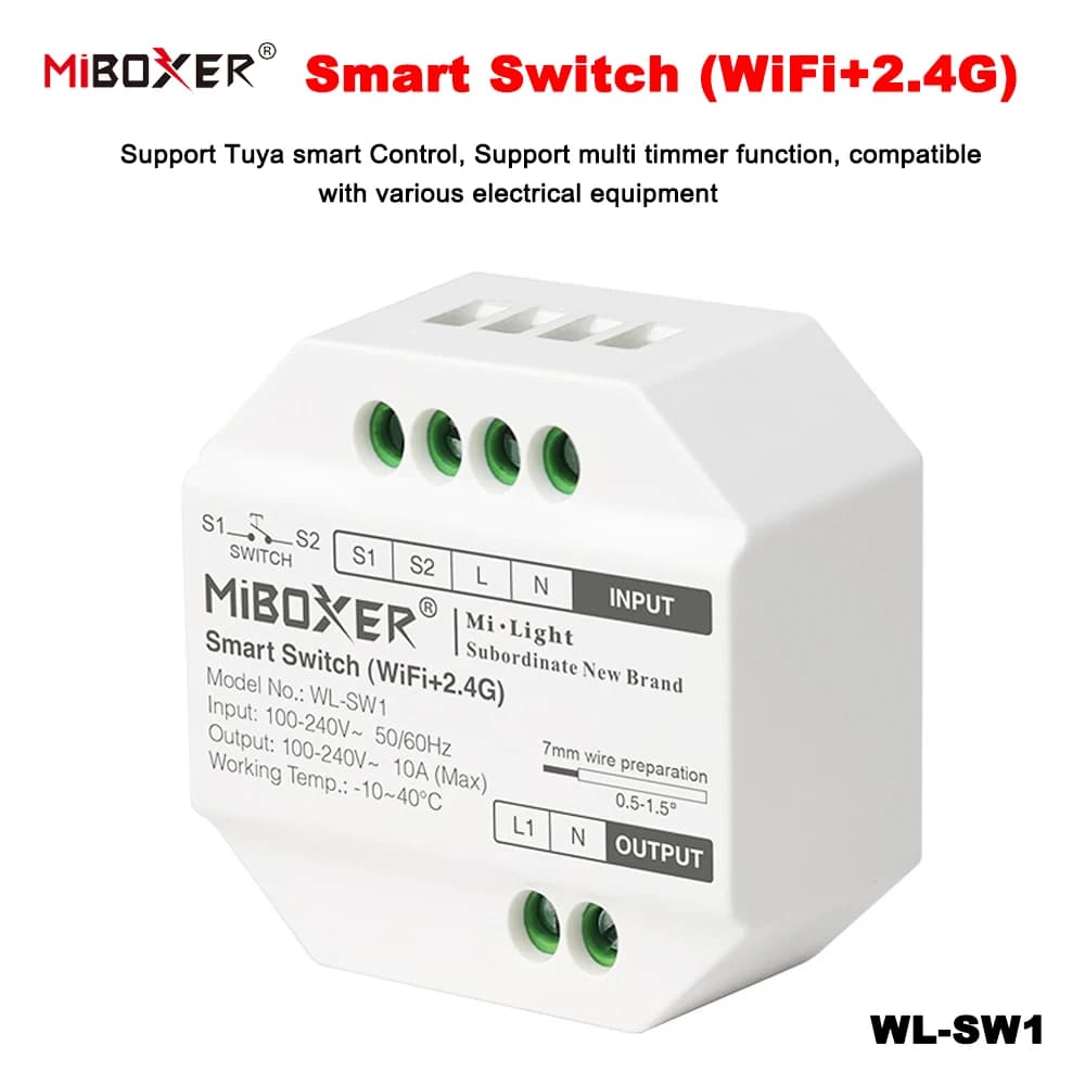 MiBoxer WL-SW1 AC100-240V Controller LED Wifi + 2.4G Smart Switch RF Push Dimmer App/Voce/Tuya/Telecomando Blocco bambini