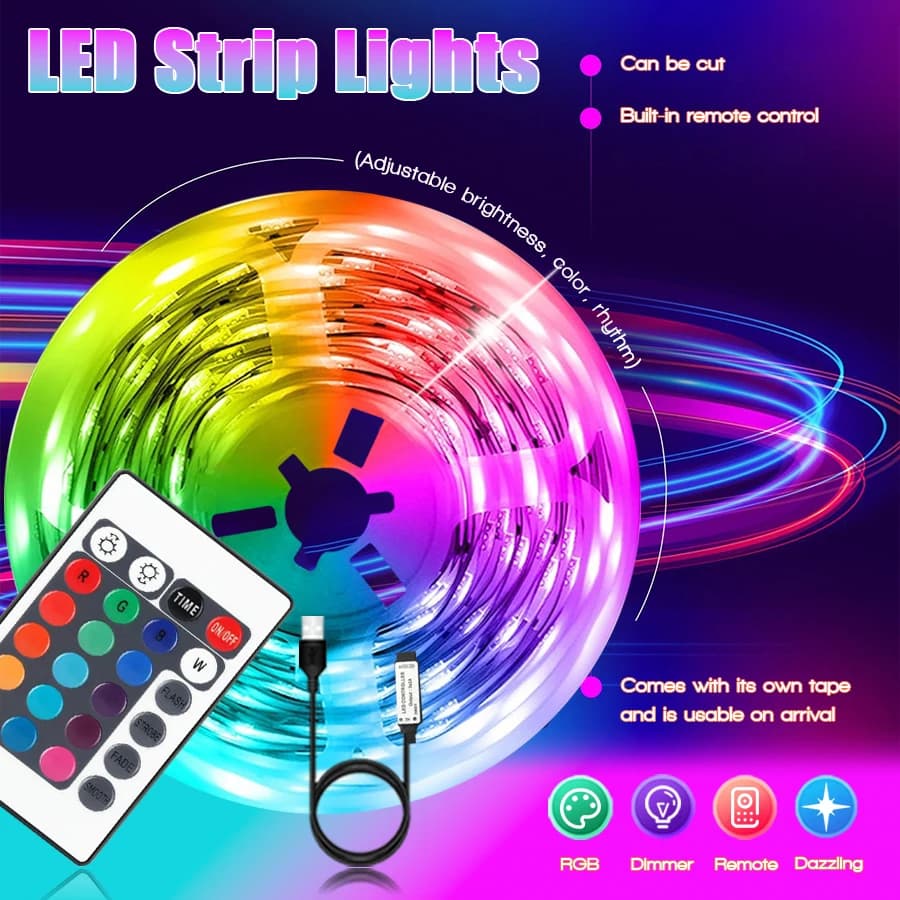 Striscia luminosa LED intelligente con microfono incorporato e sincronizzazione musicale, alimentata tramite USB, app wireless e telecomando, dimensioni multiple per