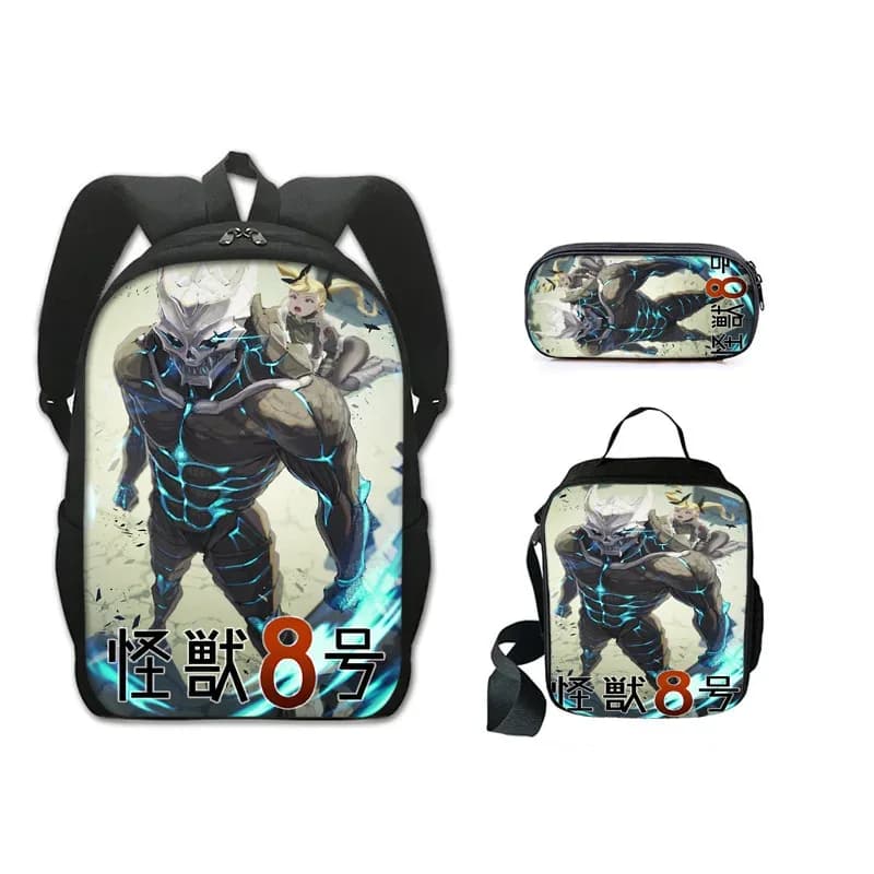 25COSAnime Kaiju No. 8 Schoolbag Backpack Lunch Bag Pencil Case Set Gift for Kids Students