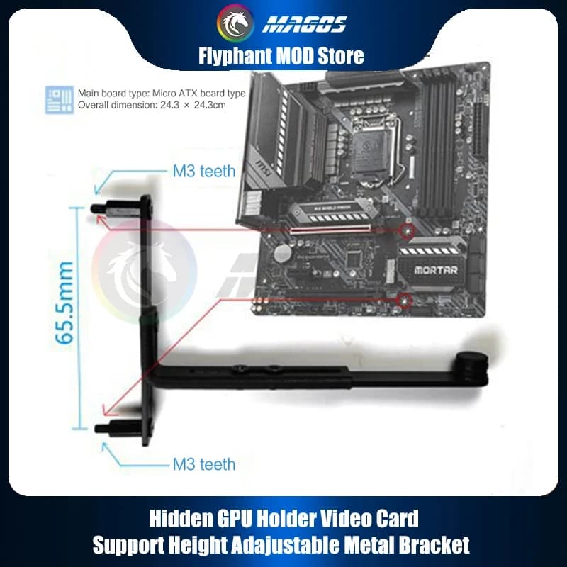 Staffa GPU nascosta Supporto montata in metallo Supporto per scheda grafica della scheda madre ATX/EATX regolabile