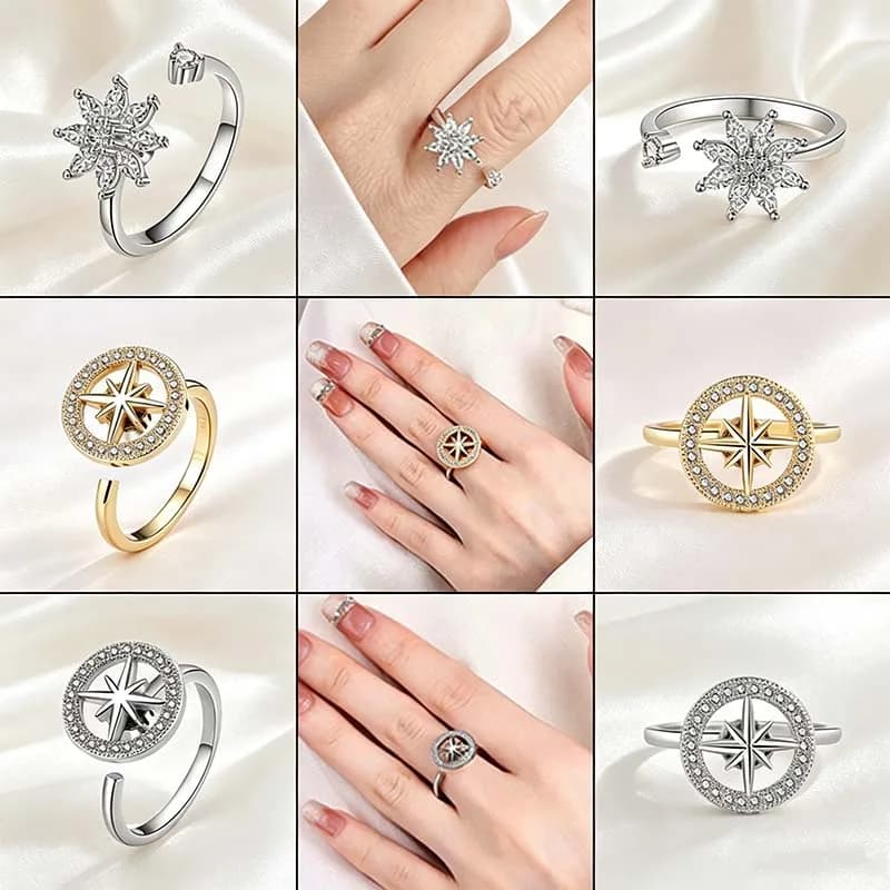 Trendy Anti Fidget Star Spinner Ring Relief Anxiety Rotatable Joint Jewelry Girls Fashion Daily Rings Relax Gifts Accessories