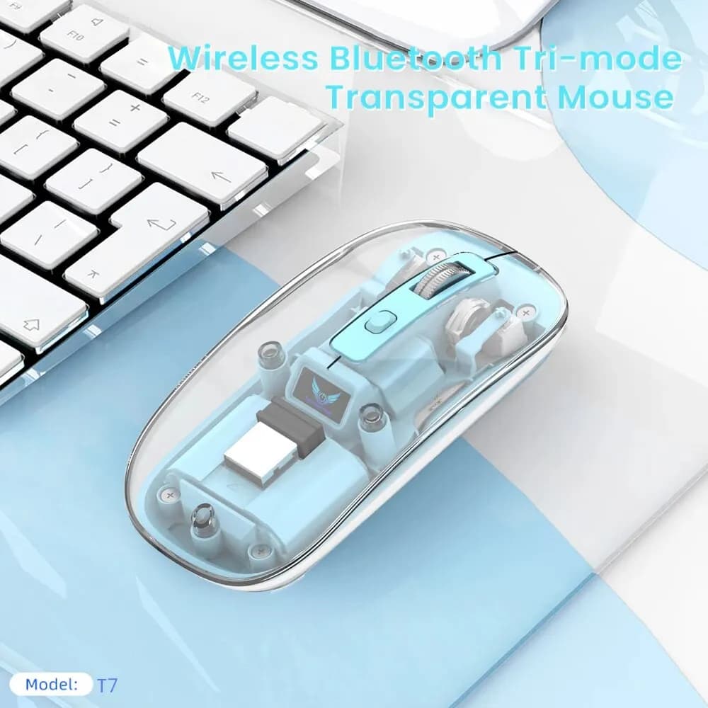 Mouse Wireless per Laptop Bluetooth compatibile 2.4G USB Wireless PC Desktop Computer Mouse da gioco ricaricabile trasparente