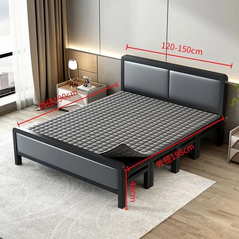 Home folding bed iron frame single lunch break rental house portable double bed iron frame simple hard board bed economical