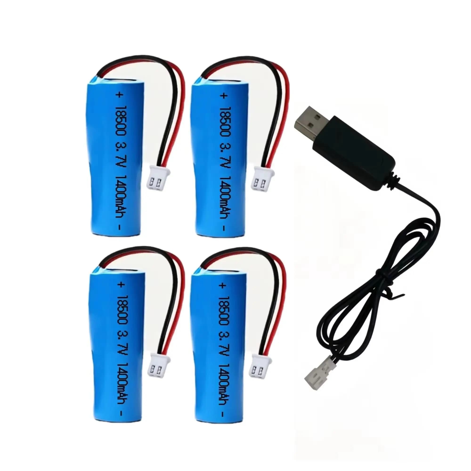 4PCS 18500 3.7V 1400mAh rechargeable lithium battery with connection cables for flashlight, video game console, electric toothbrush