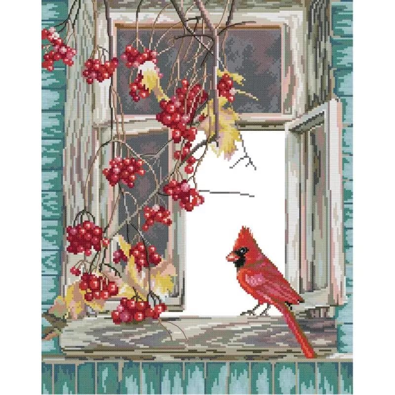 Bird on the windowsill DIY Animal Pattern Cross Stitch Embroidery Kit Aida 14CT 16CT 11CT White Canvas Stamped Fabric Sewing Set