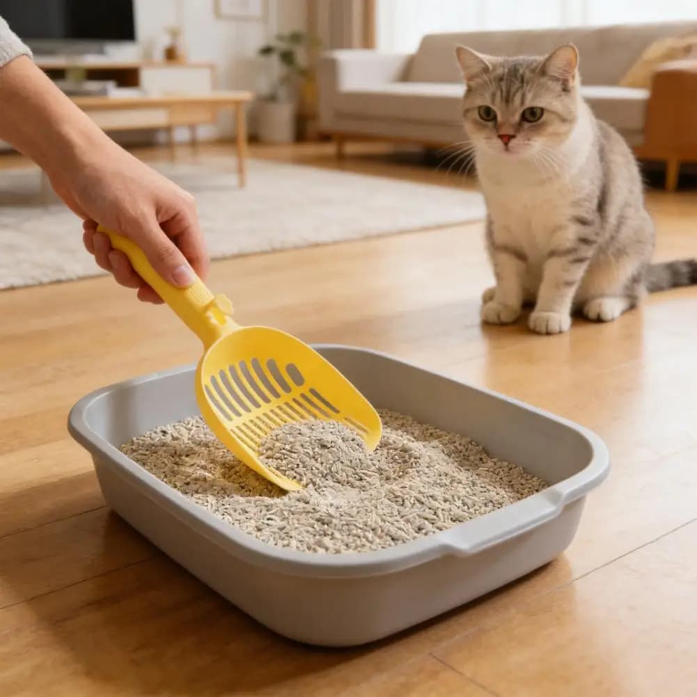 Paletta per lettiera angolare perforata, paletta per lettiera per gatti con fori multi-misura, pala per animali domestici in plastica resistente per la pulizia della sabbia agglomerante