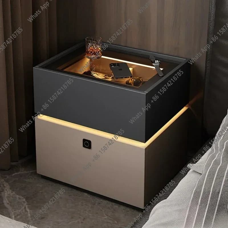 Comodino Intelligente LZ C Italiano con Serratura a Impronta Digitale, Armadietto Contenitore per Camera da Letto con Sensore, Lampada e Cassaforte Integrata