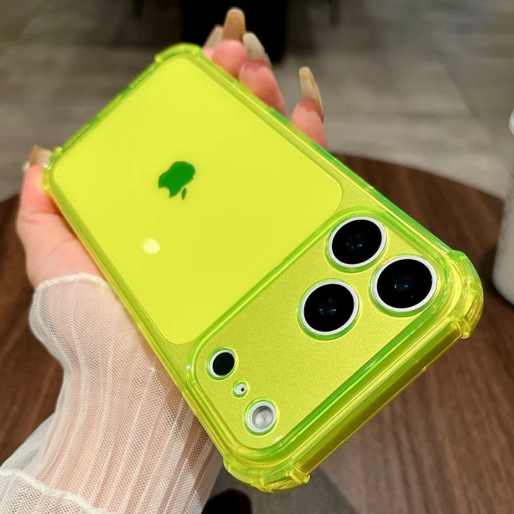 Custodia trasparente in TPU morbido al neon antiurto per iPhone 17 Pro Max 16 15 14 13 12 11 XR XS X 7 8 Plus Custodia protettiva in silicone per fotocamera
