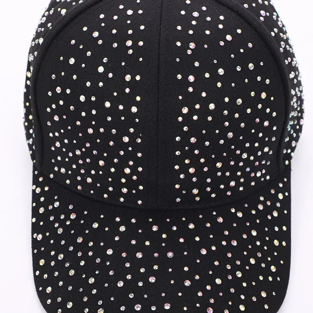 Creative casual baseball cap with thermoadhesive strass, solid color, fashionable, sun protection, cotton, Korean style, for outdoors