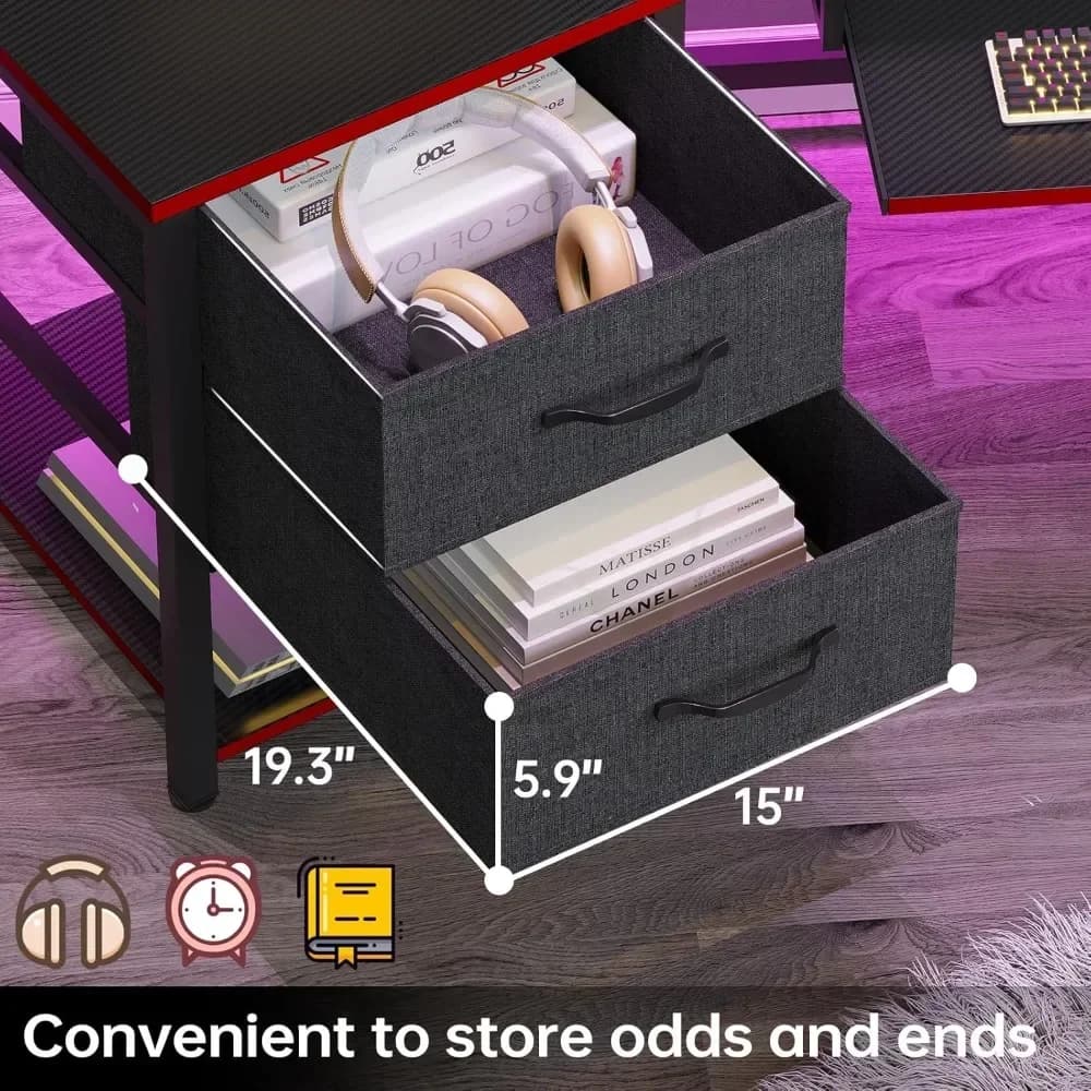 Scrivania da gaming a forma di L da 79 pollici, molto venduta, con cassetti in tessuto e illuminazione a LED per l'organizzazione dell'home office
