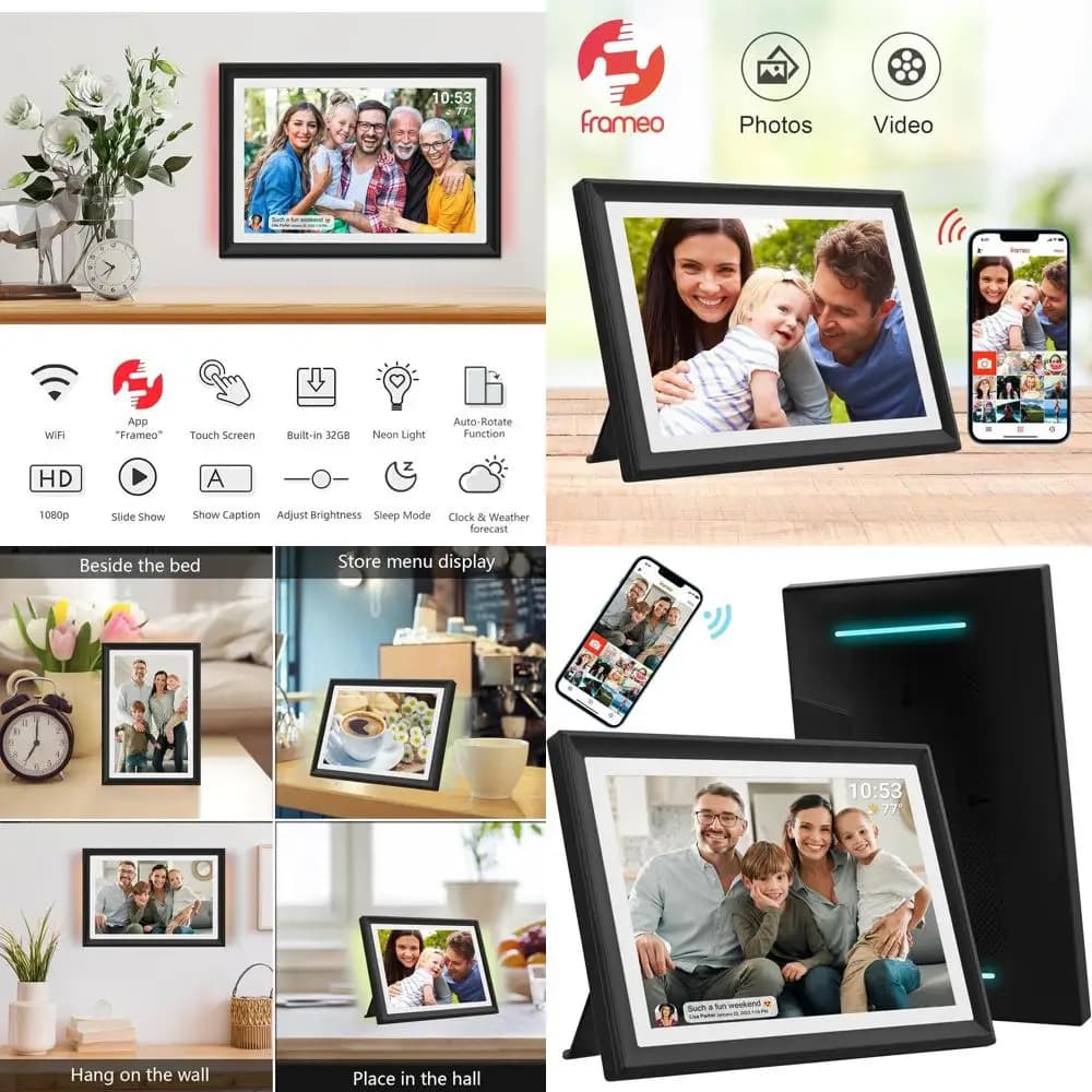 Cornice per foto digitale WiFi Frameo 10.1, 32 GB, touch screen HD IPS, rotazione automatica, condividi foto da remoto