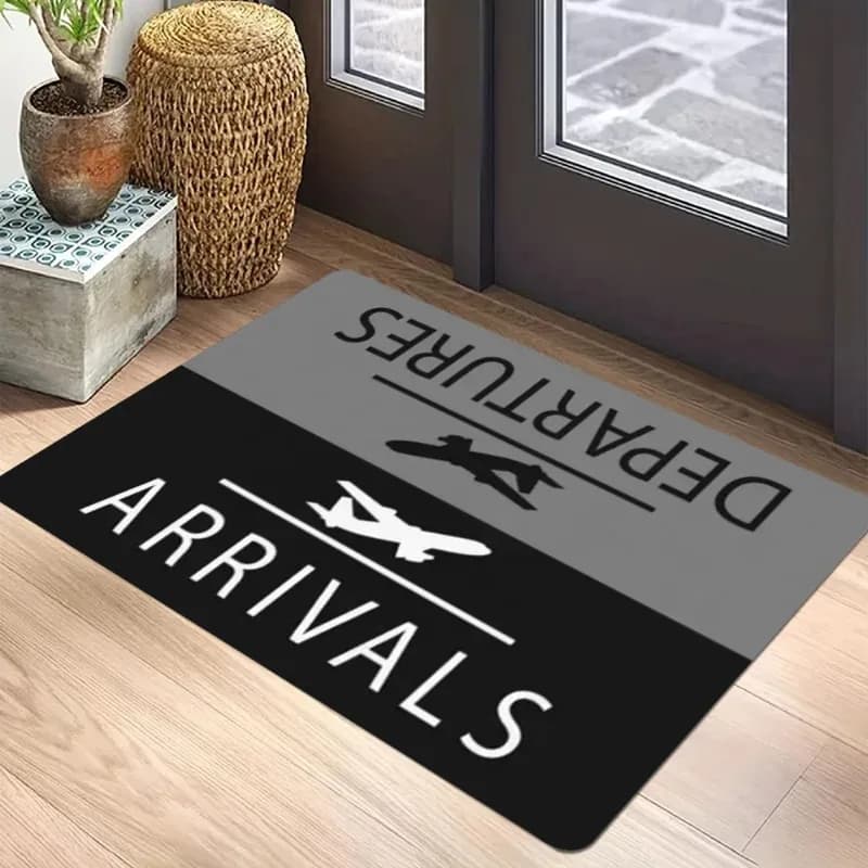 VIKAMA Aviation Theme Rug with Departure Arrival Signage Anti-slip Floor Mat for Living Room Bedroom Kids Room Home Decor