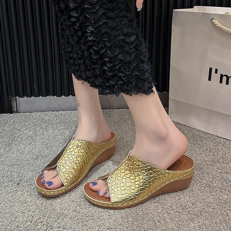 Luxury Sexy Open Toe Women's Sandals Gold Silver Slip On Summer Ladies Shoes Large Size 43 Lightweight Comfort Beach Sandalias