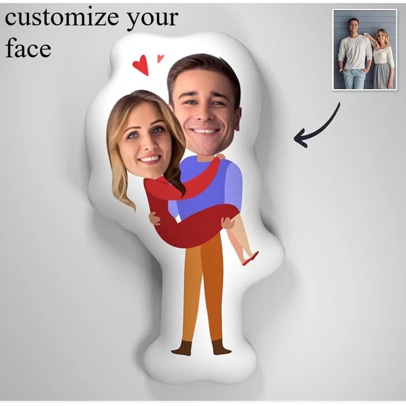 Custom Photo Cutout Plush Pillow, Double Sided Printed Soft Polyester Stuffed Doll, Funny Novelty Gift for Lovers Valentine's