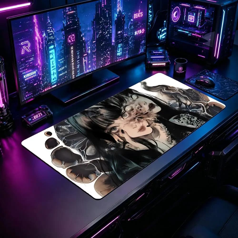 Tappetino per Mouse da Gaming Collezione JJunji Ito, Tappetino XXL Grande per Scrivania, Antiscivolo in Gomma, Mousepad Esteso per PC e Laptop
