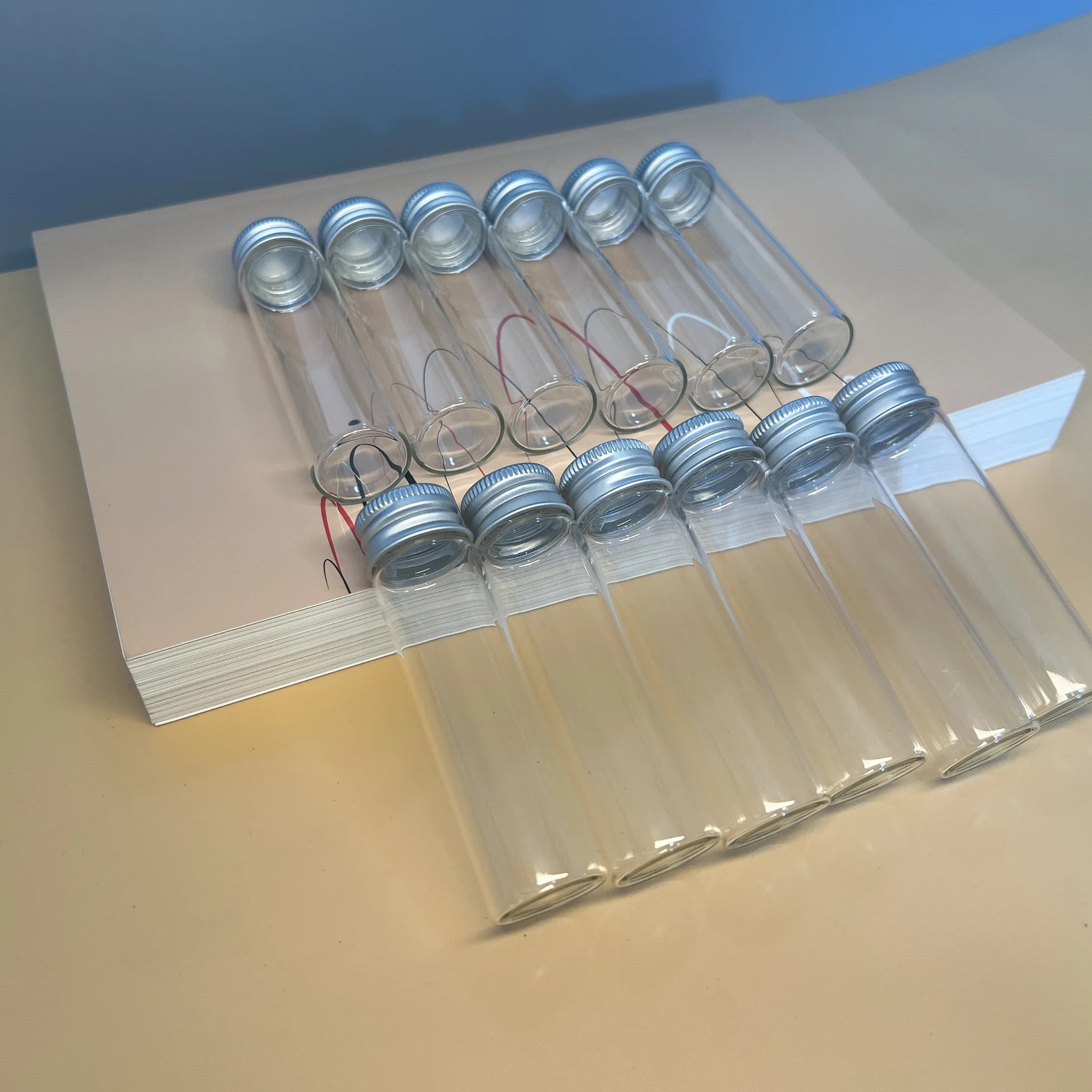50/100 Pezzi Bottiglie di Vetro Sottili da 20ml con Tappi Argento 22x80mm, Vasetti da Viaggio per Cosmetici, Spezie, Essenziali per il Viaggio, Kit Regalo Fai-da-Te