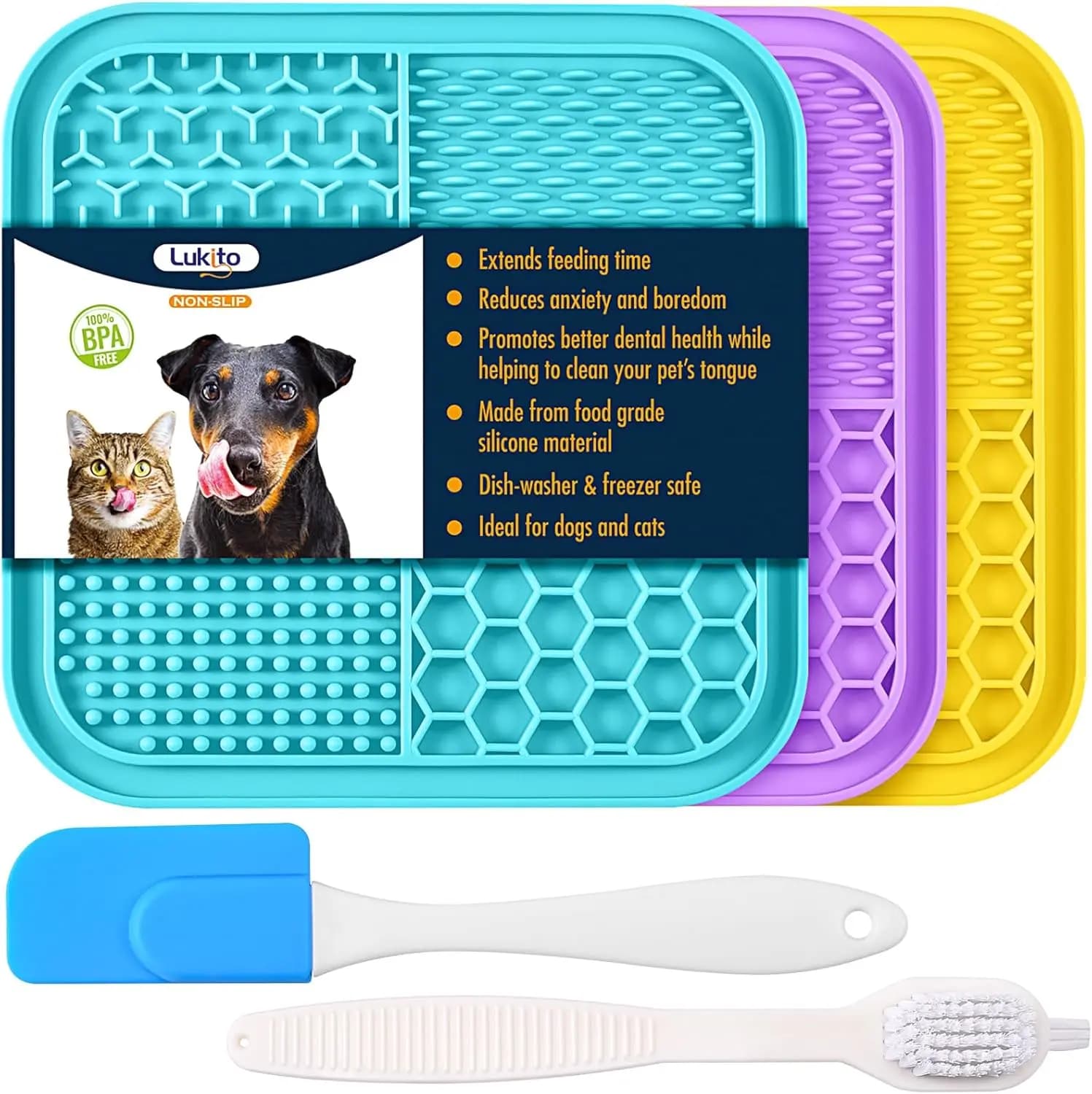Set di 3 Tappetini da Leccare per Cani e Gatti, Pad Antistress con Ventose, Giocattolo di Arricchimento per Ridurre la Noia