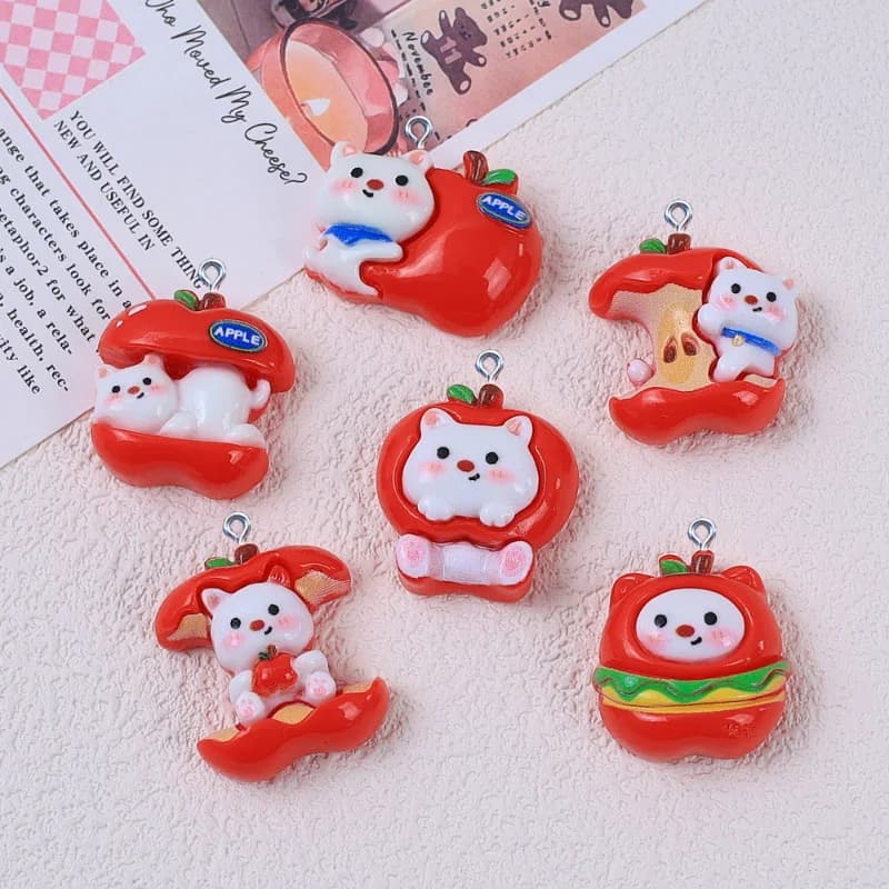 20 pendenti con ciondoli in resina Kawaii Apple Cat per la creazione di gioielli, accessori decorativi fatti a mano, orecchini, collane, braccialetti