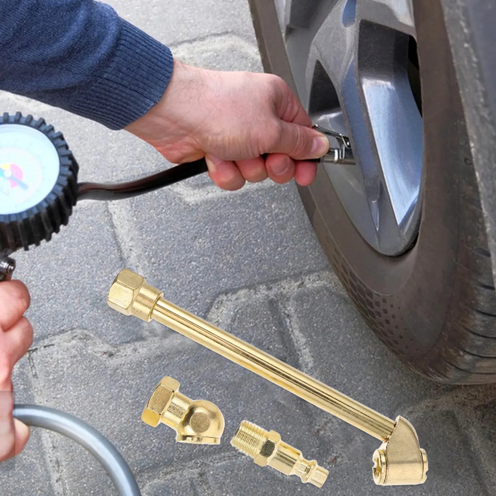 Set di 1 Gonfiatore per Pneumatici Auto con Connettore Rapido in Rame Placcato in Ferro, Guarnizione Precisa per Auto, Moto e Biciclette