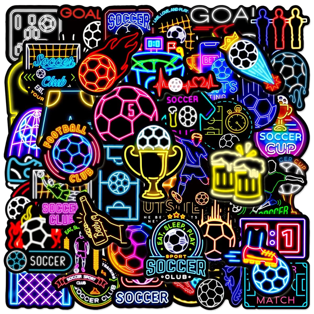 Confezione da 50 Adesivi Neon Graffiti a Tema Calcio per Laptop, Borracce, Skateboard, Bagagli, Decorazioni Fai-da-te e Quaderni