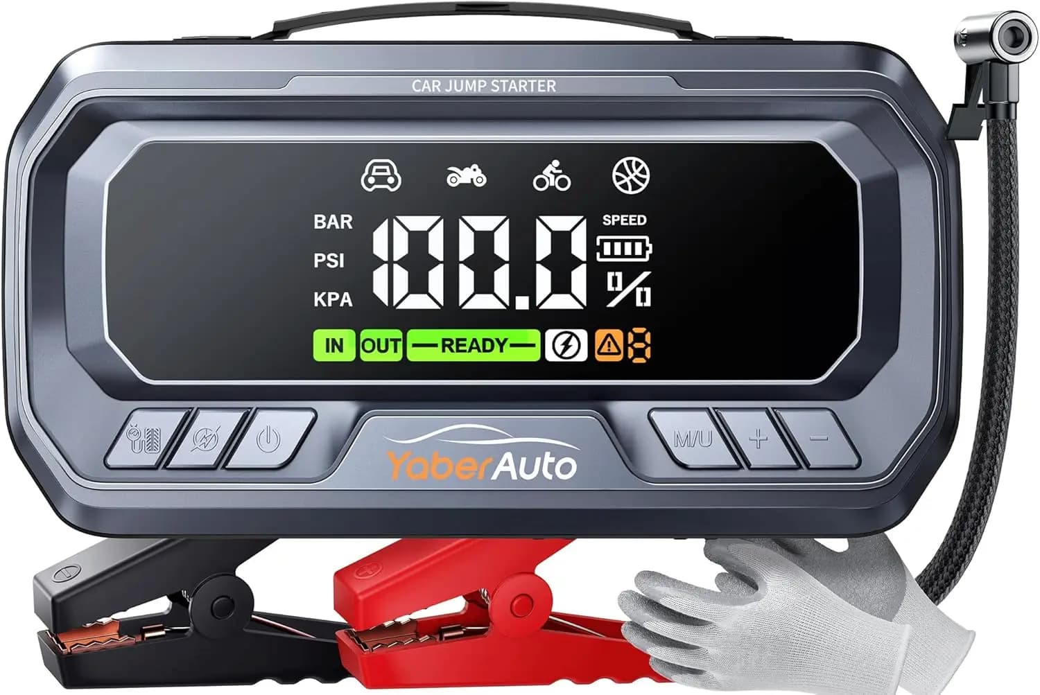 12-in-1 Portable Emergency Avviator with Air Compressor, 8000A for Engines in Gasoline/Diesel 14L, 160PSI Inflator and Quick Charging
