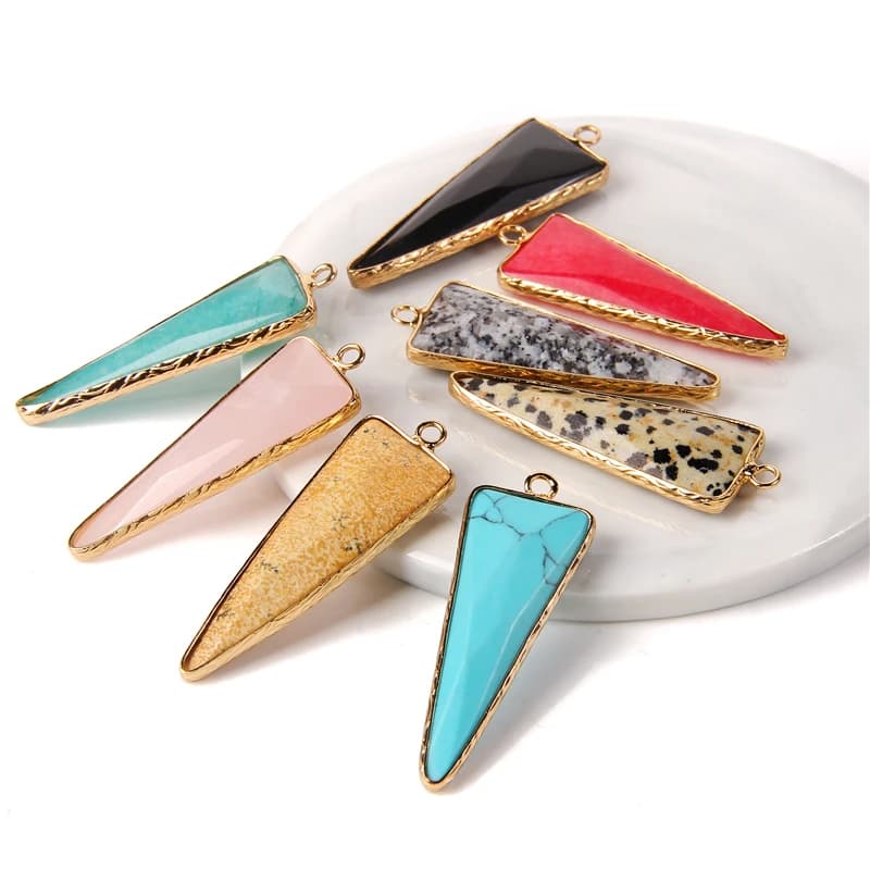 46X16MM 1PC Natural Stone Pendant Healing Long Faceted Triangle Shape Crystal Quartz Pendant Pendulum Jewelry Making Accessories