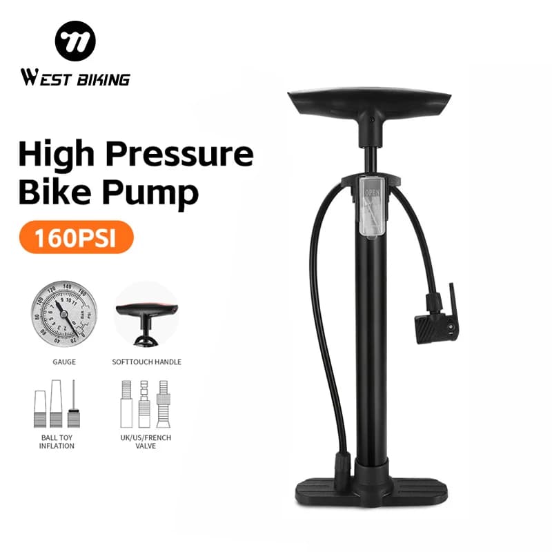 WEST BIKING 160PSI Bike Pump With Gauge Portable Stainless Steel Bike Pump Schrader Presta Valve Inflator Bike Accessories