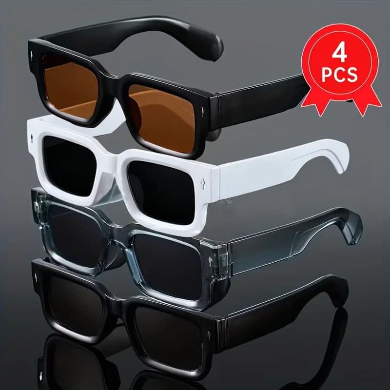 4-Pack Full-Frame Stylish Trendy Sunglasses for Men and Women - Perfect for Vacation, Beach Parties, Street Photography, and Ideal as a Gift
