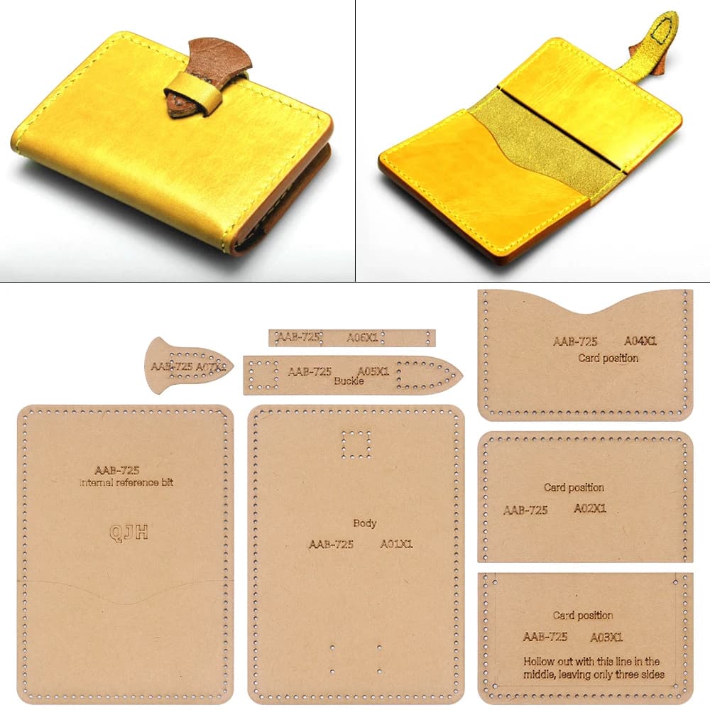DIY Card Bag Sewing Patterns, Brown Kraft Paper Template with Punching Hole for Quilting Leather Short Wallets