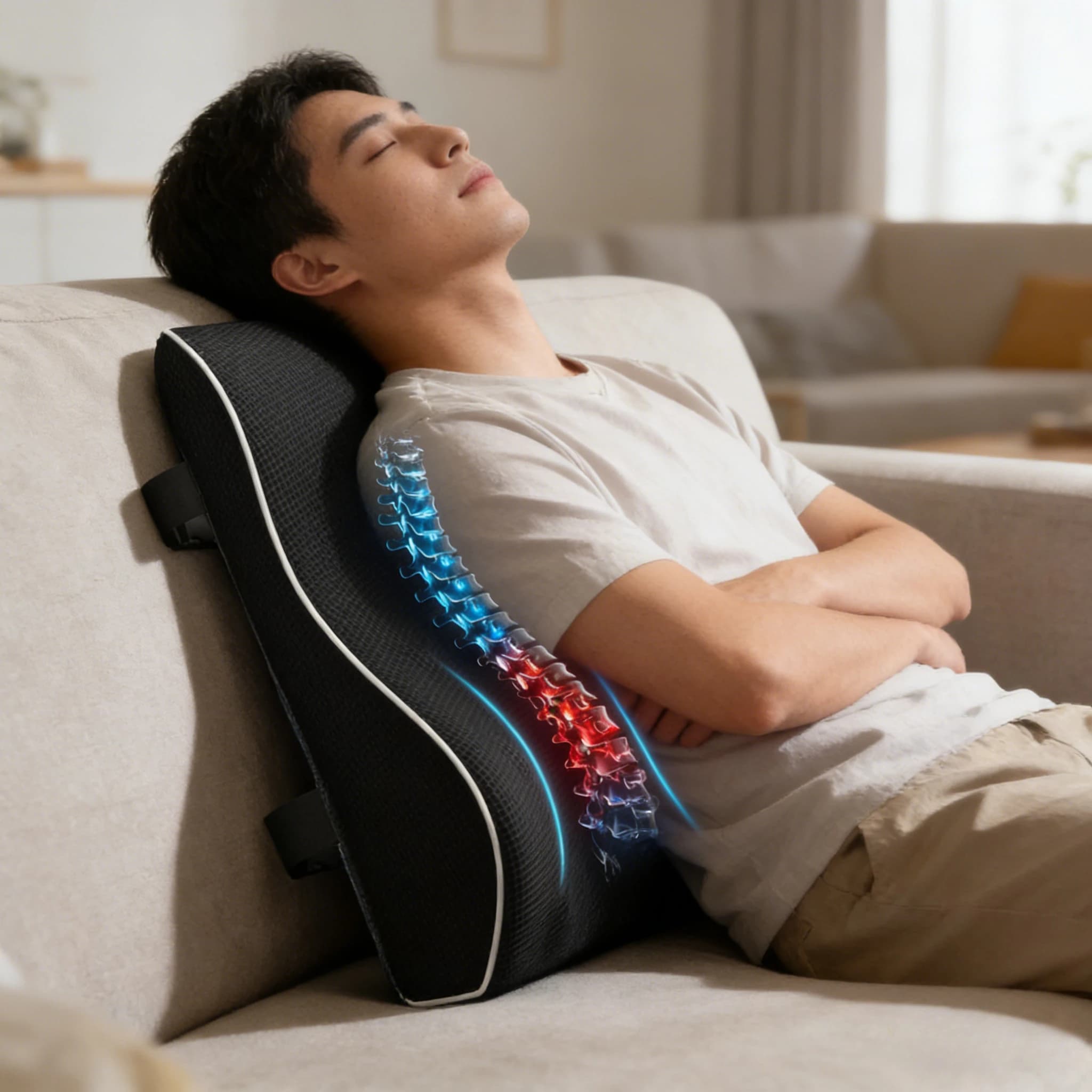 Cuscino Lombare in Memory Foam a Lento Ritorno, Supporto per la Schiena, per Ufficio, Auto, Guida, Scrivania, Gaming, Sollievo dal Dolore, Comodo e Ergonomico