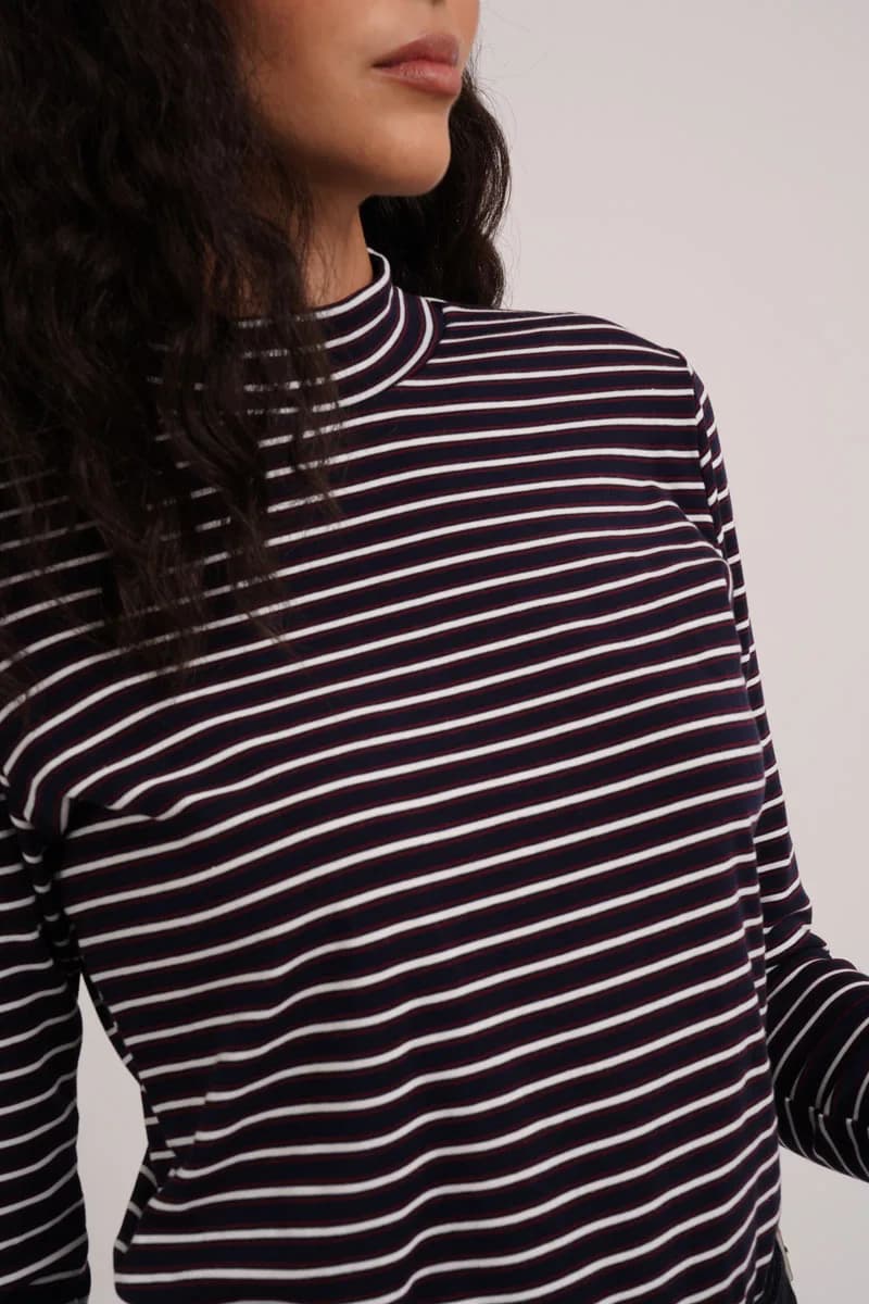 AS AW26 striped mockneck tops high stretch fabric fitted-closed design lady wear