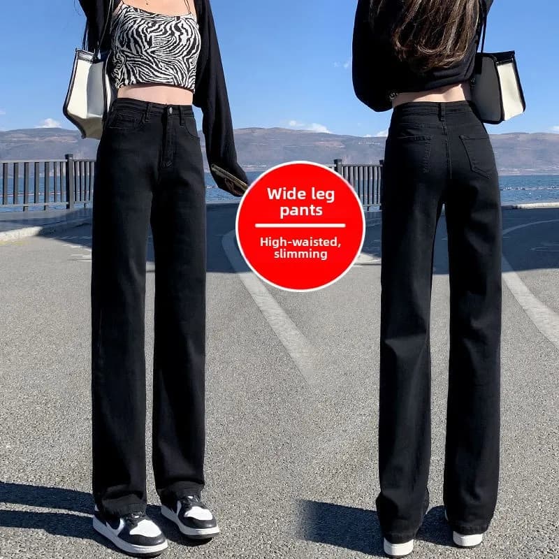High Waist Wide Leg Denim Jeans Women's Spring Autumn New Style Student Loose Straight Casual Long Pants Slimming Versatile