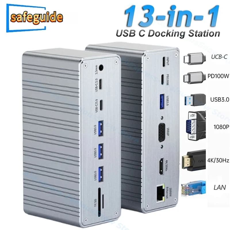 Docking station USB-C Hub 13 porte 10 Gbps USB-C a HDMI4K @ 60 HZ PD100W SD TF Audio 3,5 mm RJ45 1000 M per dock di espansione PC portatile