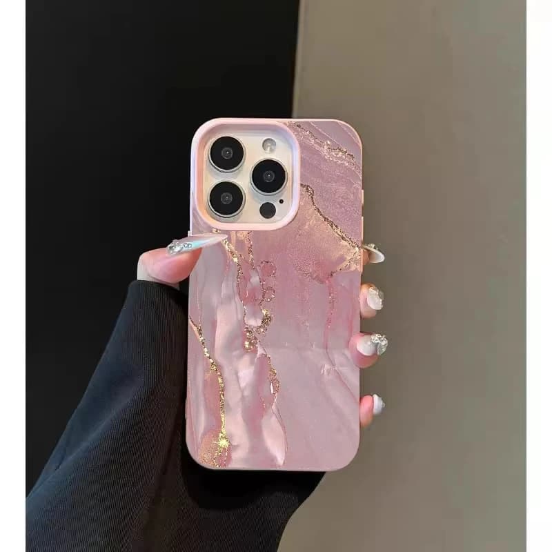 Custodia per telefono in silicone rosa marmorizzato di lusso alla moda per iPhone 13 14 15 16 11 12 17 Pro Max, antiurto, con motivo litchi, cover morbida in TPU