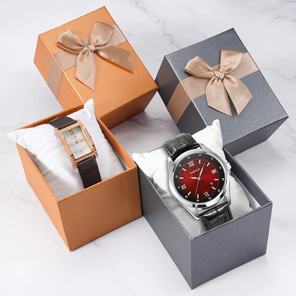 Nuova scatola per orologi Bowknot con cuscino per uomo donna orologio regalo organizzatore di gioielli scatola di imballaggio in carta quadrata con copertura del cielo e della terra