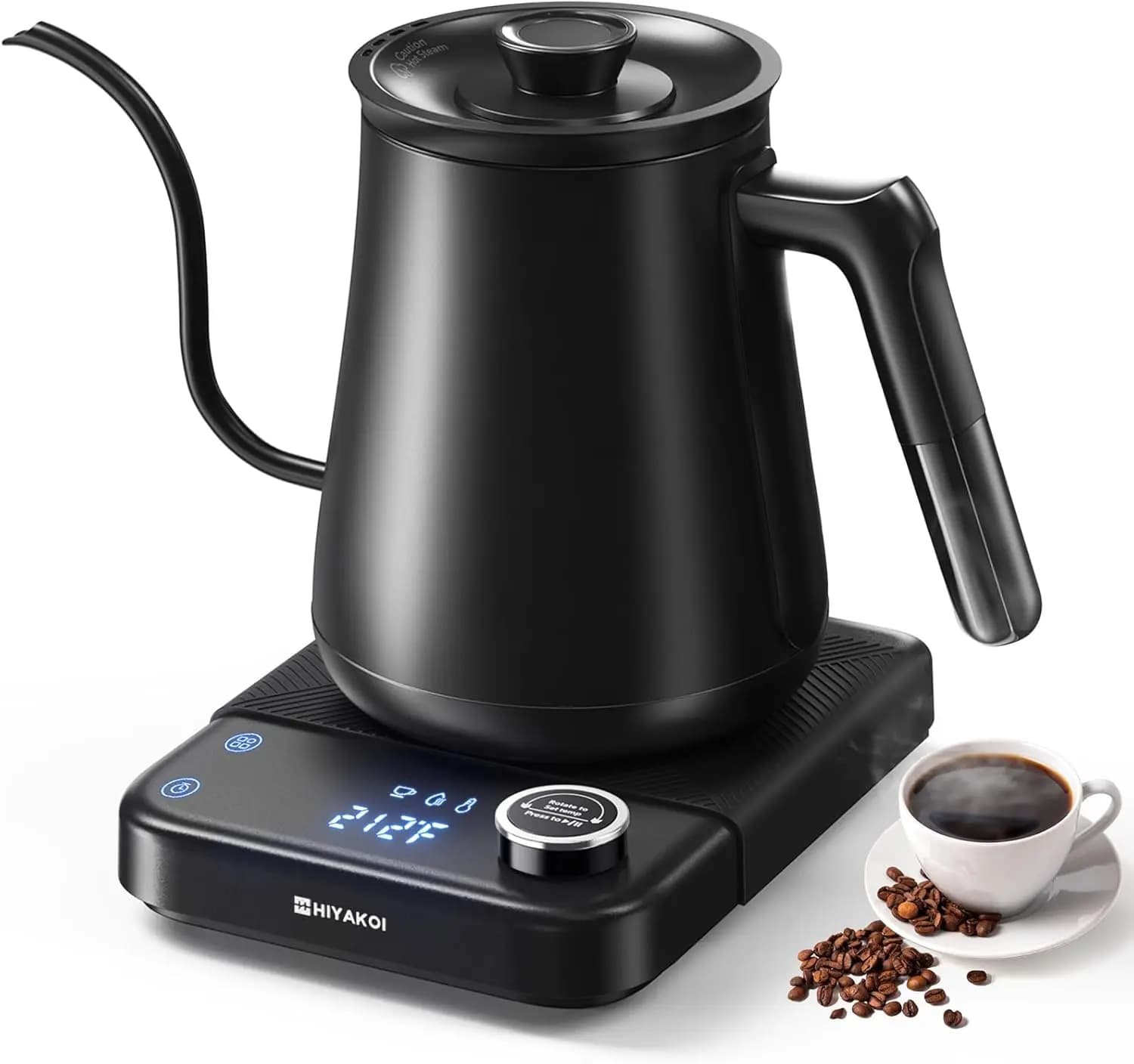 Gooseneck Electric Kettle with ±1℉ Temperature Control, Pour Over Kettle for Coffee & Tea, 1200W Rapid Heating, Stainless Steel