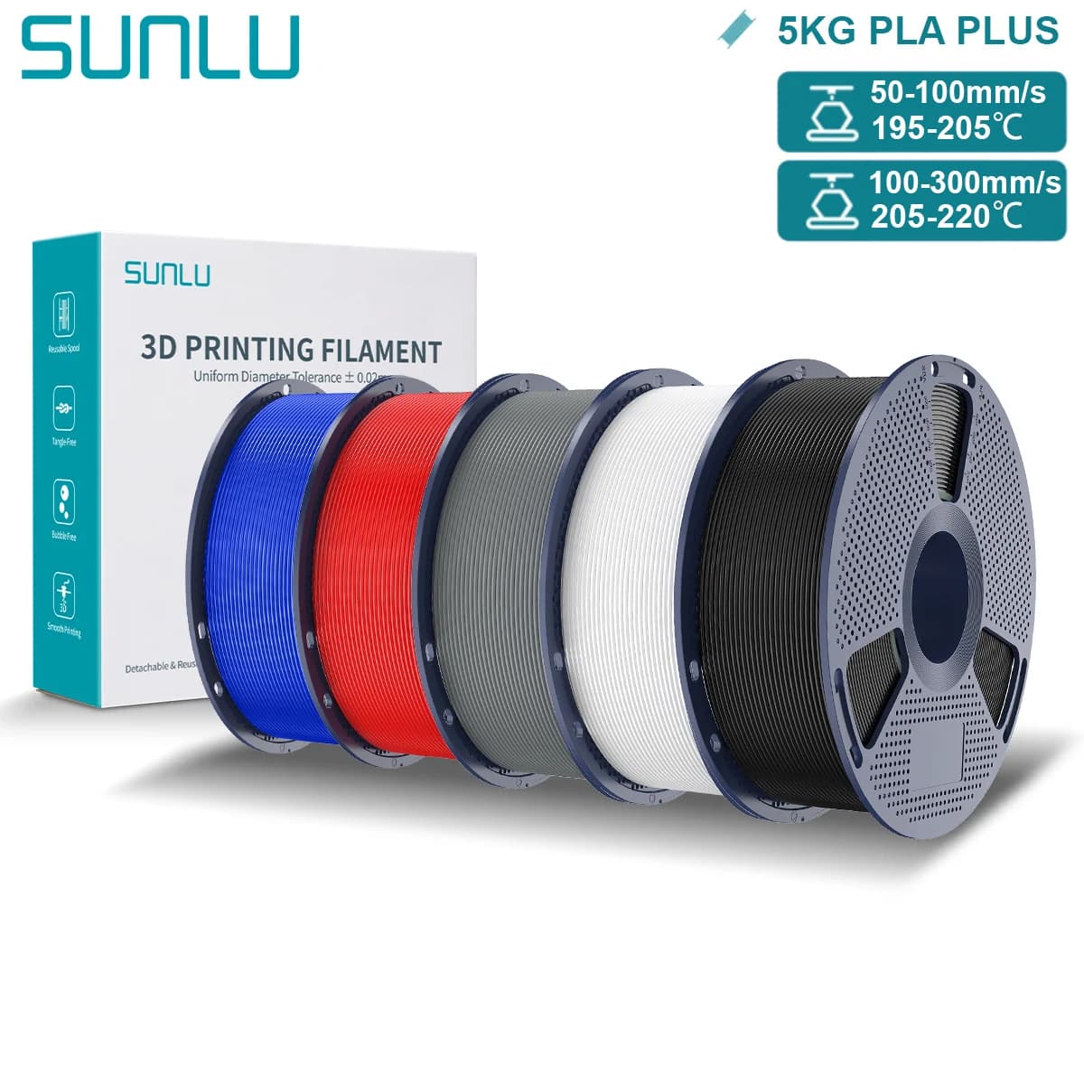 SUNLU 3D Filament 5KG PLA/PETG/PLA PLUS 1.75mm Wrap with Precision - Filament Plastic PLA Colored for Most 3D FDM Printers