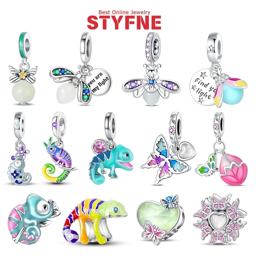Charms 925 Silver Exquisite Luminous Firefly Chameleon Butterfly Beads Pendants Fit Original Bracelet Necklace DIY Jewelry Gift
