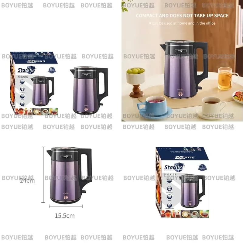 2.5L Electric Kettle Double Wall Stainless Steel Fast Boiling Water Heater Household EU Standard Cordless Tea Pot
