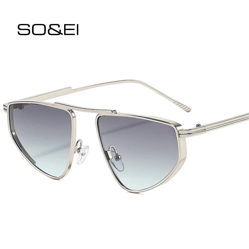 SO&EI New Polygon Metal Cat Eye Sunglasses Women Fashion Gradient Shades UV400