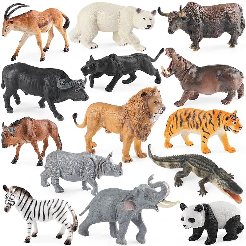 Oenux Animali Selvatici Africani Leone Tigre Yak Antilope Coccodrillo Zebra Pantera Nera Modello Figurine Decorazione Della Casa Giocattolo Regalo Dei Bambini