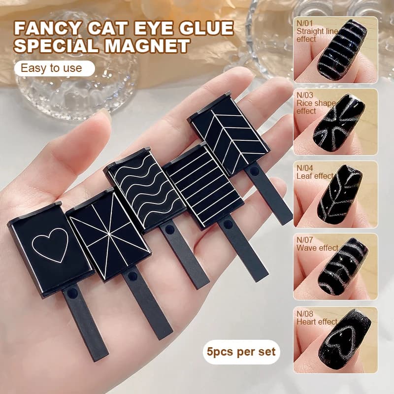 KANIU Set di 5 Piastre Magnetiche Quadrate per Unghie con Effetto Occhio di Gatto, Ultra Potenti e Multimodello, per Decorazioni e Forniture per Smalto Gel