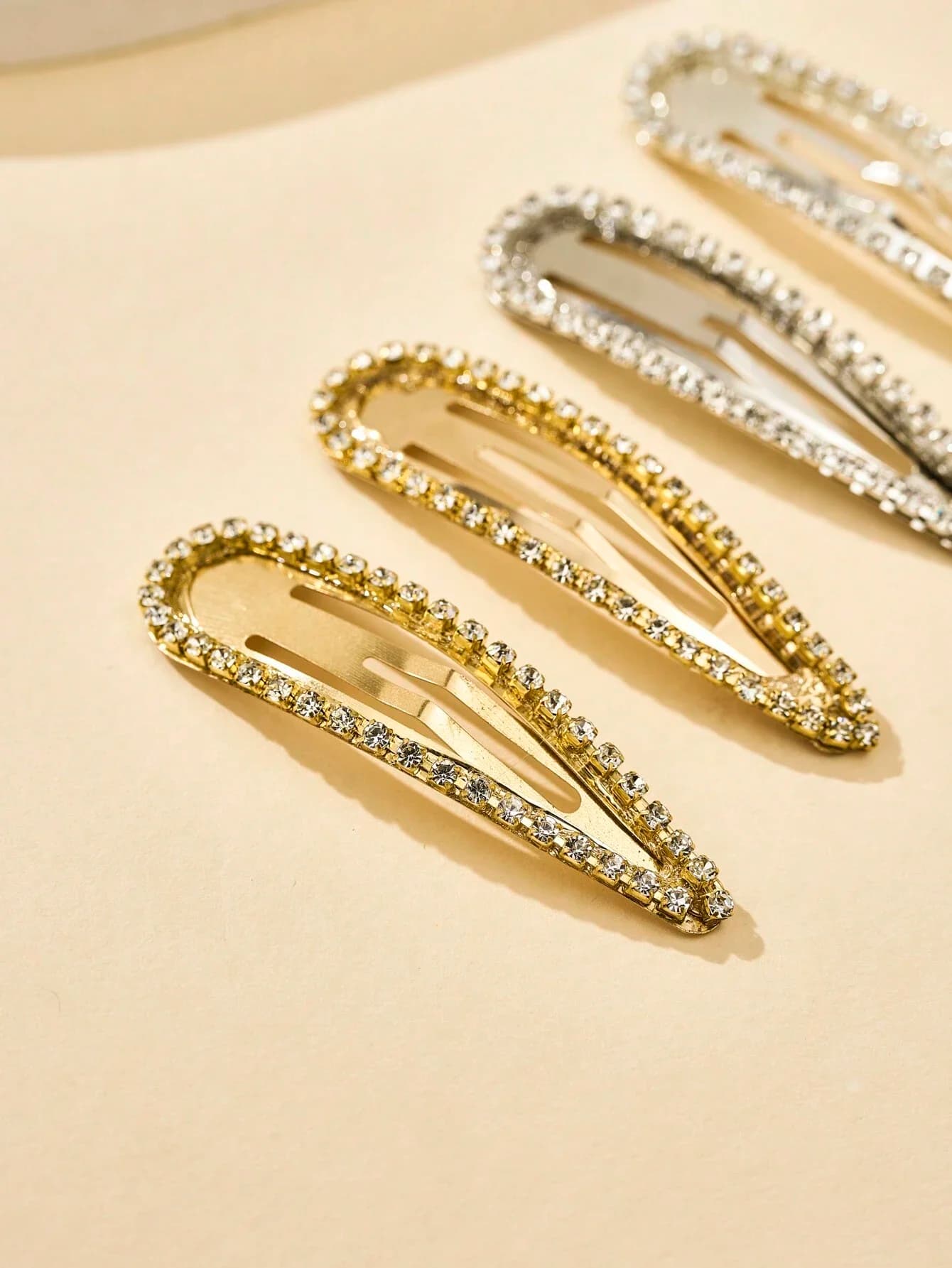 Set di 4 fermagli per capelli da donna in oro e argento con strass, eleganti e casual, per feste e abbigliamento da strada
