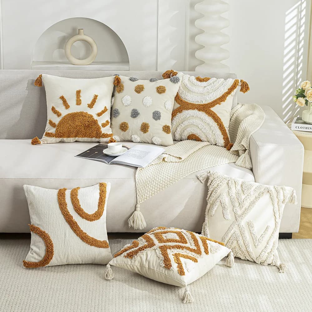 BUYNOW 1PC Linee Trapunte Foglio Geometrico Sole Che Abbraccia Federa Bohemian Soggiorno Divano Fodere Per Cuscini Arredamento Camera Da Letto di Casa