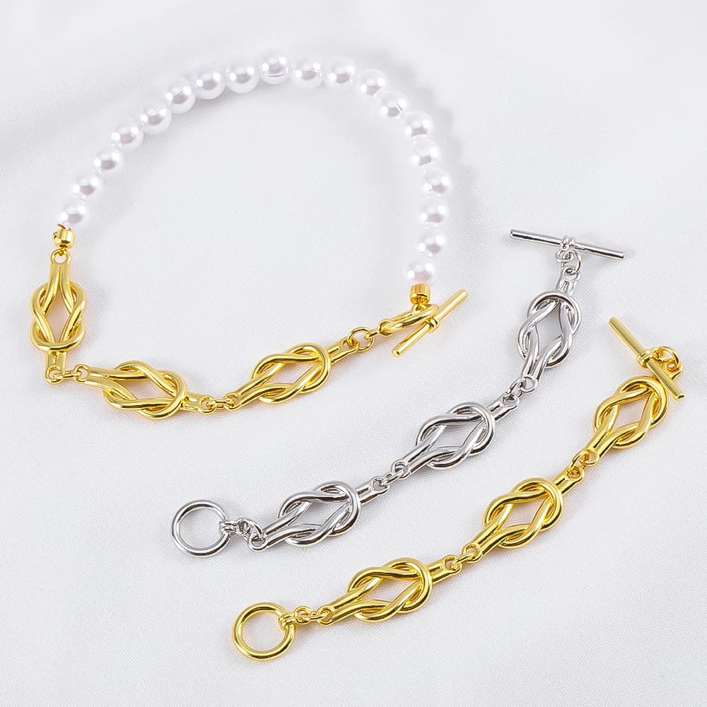 18K Gold Plated Brass Metal Long Chain Pearl Connecting Buckle For DIY Necklace Bracelet OT Buckle Accessories Jewelry Making
