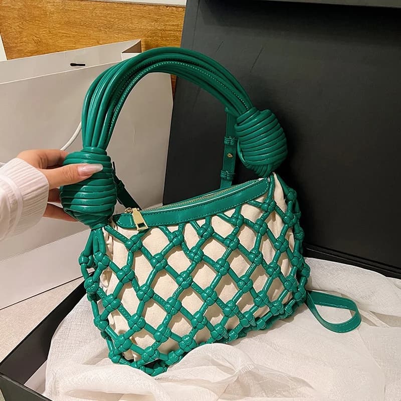 Fashion Knotted Woven Hobo Bag Textured PU High Quality Women Handbag Luxury Female Clutch Purse Shoulder Crossbody Bag